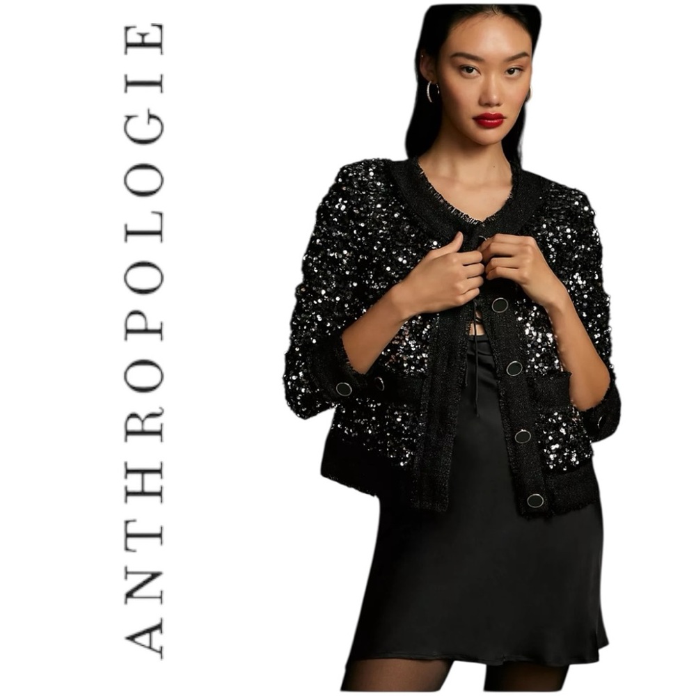 Anthropologie  Black Sequin Cardigan XS